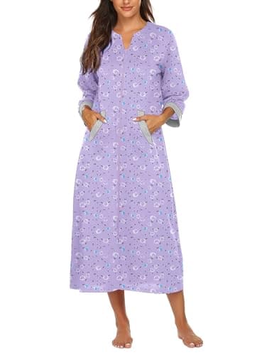 Ekouaer Women's Full Length Zipper Robe Sleepwear