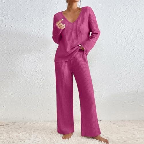 TIGENA Women's Ribbed Long Sleeve Sweater & Wide Leg Pants Lounge Set