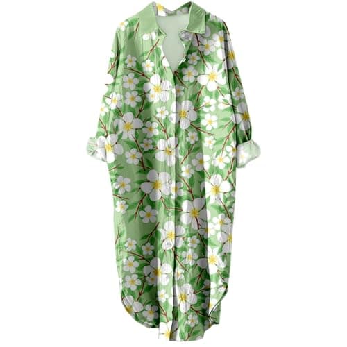 Women's Button Down Long Sleeve House Dress with Pockets - 2024 Fall Collection