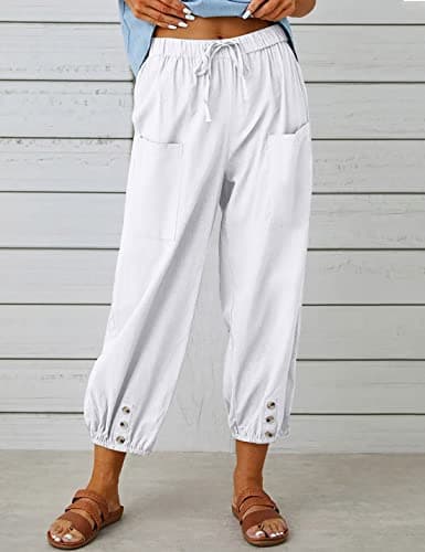 Wanzetaly Summer Cotton Linen Cropped Pants for Women