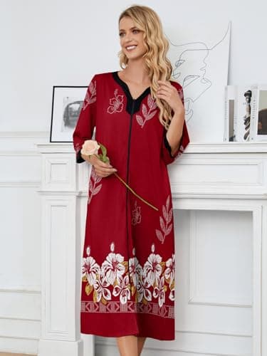 PITINAN Zip up Robes for Women Long Lounge Dress House Coat S-3XL