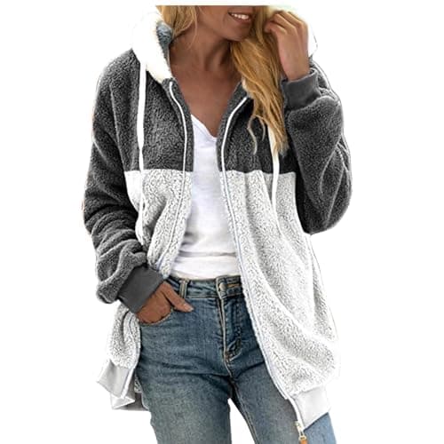 Refined Title: Women's Fashion Hooded Jacket with Drawstring, Zipper Pockets, and Plush Sweater Material