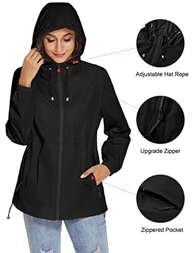 TCOT Women's Lightweight Waterproof Windbreaker Rain Jacket