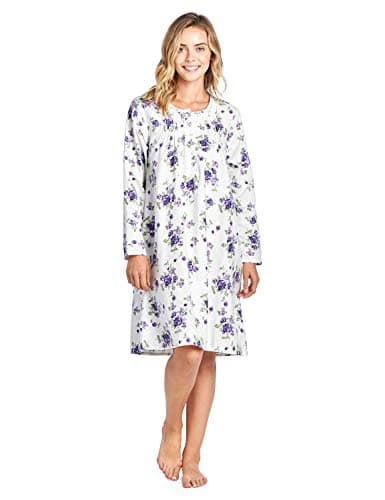 Women's Casual Flannel Floral Long Sleeve Nightgown