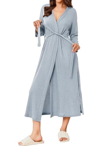 Refined title: Ekouaer Women's Waffle Knit Long Bathrobe