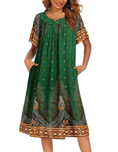 Ekouaer Womens Flower Print Nightgown Short Sleeve House Dress with Pockets