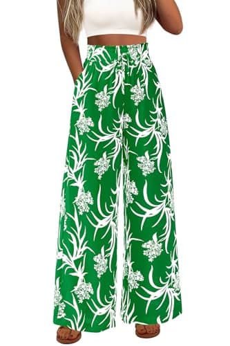 CFLONGE Wide Leg Floral Palazzo Pants for Women High Waist Flowy Boho Trousers with Pockets