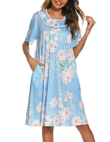 COSUNIONY Women's Soft Cotton Nightgown with Pockets