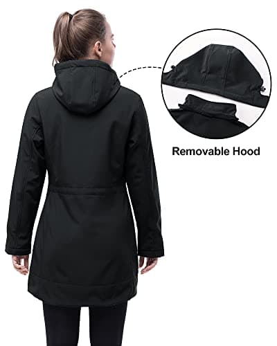 Women's 33,000ft Waterproof Softshell Long Rain Jacket With Hood Fleece Lined