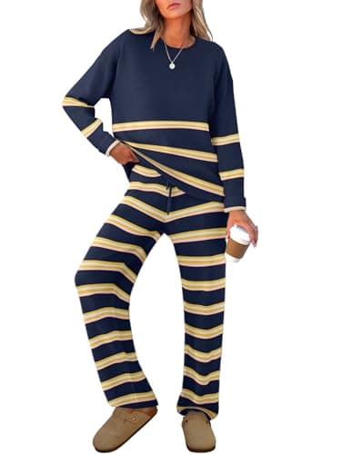 Caracilia Women's Striped Oversized Sweater & Wide Leg Pant Set