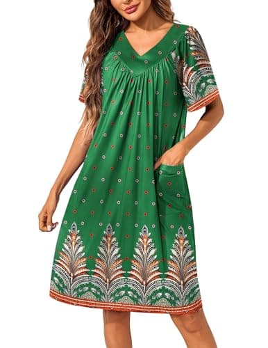 Ekouaer Womens Floral Print Pocket Nightgown Mumu Dress