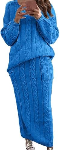 UTCOCO Women's Chunky Cable Knit Sweater & Skirt Set