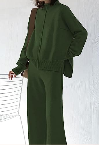 Linsery Women's High Neck Knitted Sweater & Wide Leg Pant Lounge Set