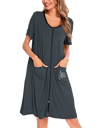 SWOMOG Women's Zip Up Lightweight Bathrobe with Pockets