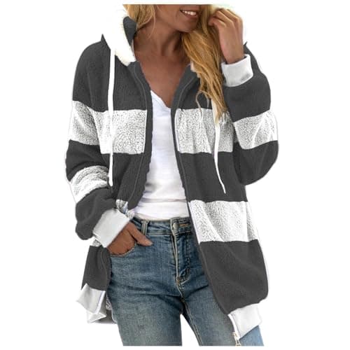 Refined Title: Women's Fashion Hooded Jacket with Drawstring, Zipper Pockets, and Plush Sweater Material