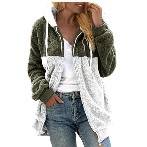 Refined Title: Women's Fashion Hooded Jacket with Drawstring, Zipper Pockets, and Plush Sweater Material