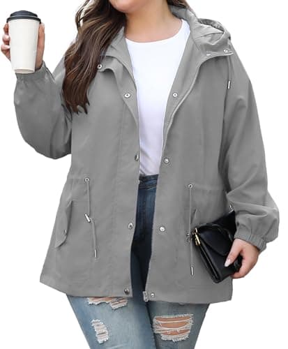 Bloggerlove Plus Size Women's Lightweight Waterproof Raincoat with Hood