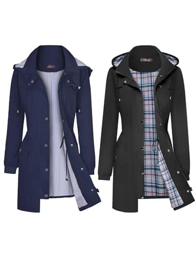 Bloggerlove Navy Blue Striped Rain Jacket with Black Plaid Lining (L Bundle)