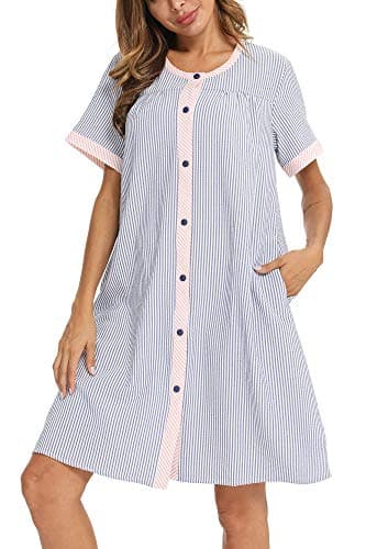 YOZLY Women's Pocketed Short Sleeve House Dress Robe