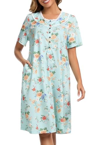 COSUNIONY Women's Soft Cotton Nightgown with Pockets