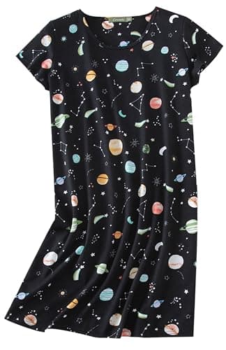 PNAEONG Women's Cotton Short Sleeve Nightgown Casual Print Sleepdress