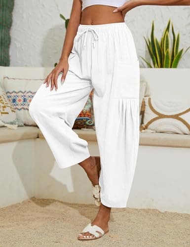 Marvmys Women's Lightweight Boho Linen Pants with Pockets