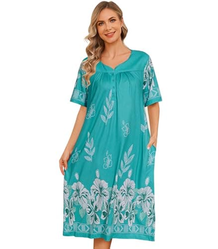 Flightbird Women's Short Sleeve Pockets Floral Print Nightgown