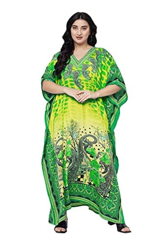 Oussum Plus Size Long Maxi Polyester Kaftan Gown for Casual Beach Party