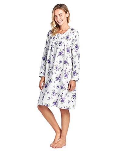 Women's Casual Flannel Floral Long Sleeve Nightgown