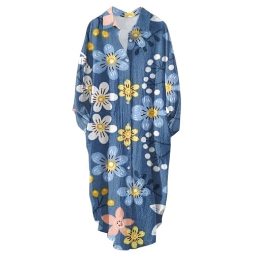 Women's Button Down Long Sleeve House Dress with Pockets - 2024 Fall Collection