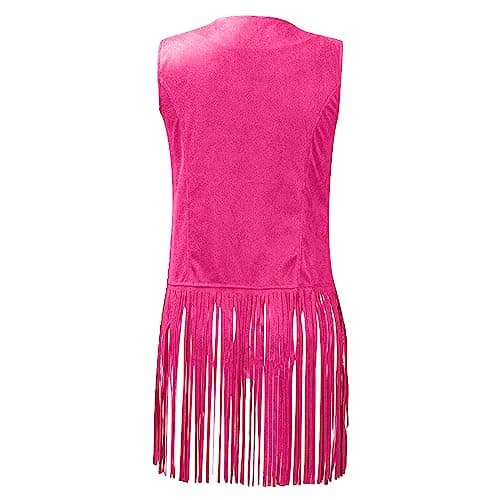 Pink Fringe Leather Vest Jacket - Faux Suede, Open Front Coat