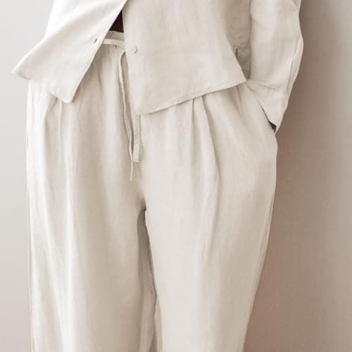 Ainangua Women's Linen Palazzo Pants with Elastic Drawstring Waist