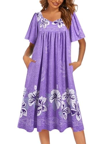 Ekouaer Women's Pleated Nightgown - Short Sleeves & Pockets