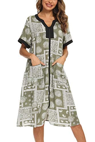 Women's House Dresses with Zipper Front, Lightweight Duster Robe