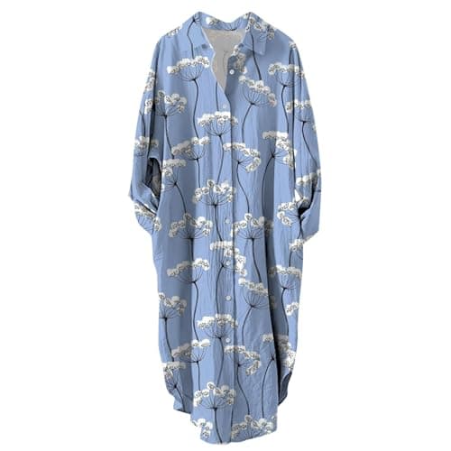 Women's Button Down Long Sleeve House Dress with Pockets - 2024 Fall Collection