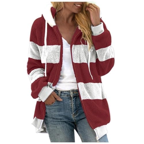 Refined Title: Women's Fashion Hooded Jacket with Drawstring, Zipper Pockets, and Plush Sweater Material