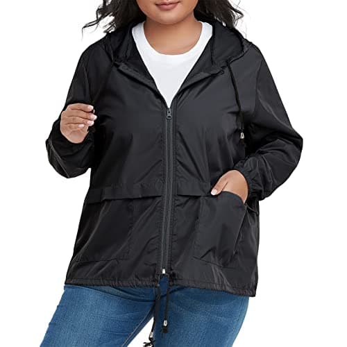 American Trends Women's Plus Size Packable Hooded Raincoat Jacket