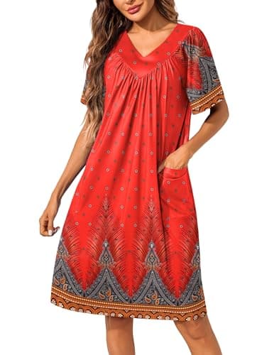 Ekouaer Womens Floral Print Pocket Nightgown Mumu Dress