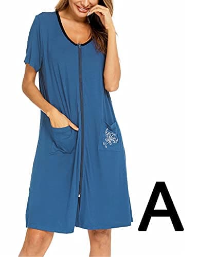 SWOMOG Women's Zip Up Lightweight Bathrobe with Pockets