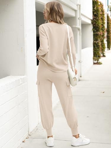 Caracilia Women's Long Sleeve Knit Set with Matching Joggers Fall Lounge