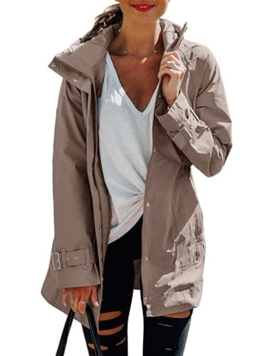 Tankaneo Women's Zip-Up Trench Coat with Pockets Windproof Jacket