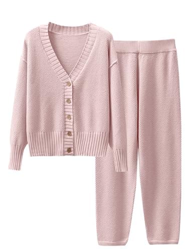 Caracilia Women's V-Neck Cardigan & Matching Pants Fall Loungewear