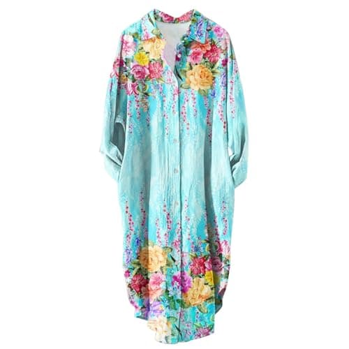 Women's Button Down Long Sleeve House Dress with Pockets - 2024 Fall Collection
