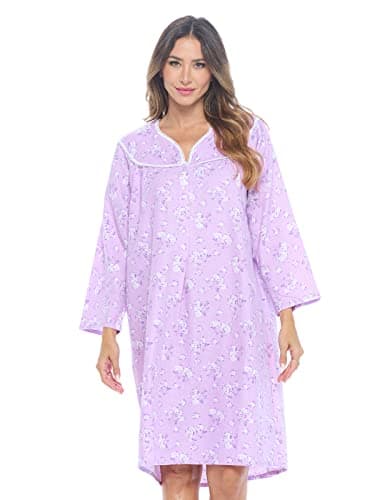 Women's Casual Flannel Floral Long Sleeve Nightgown