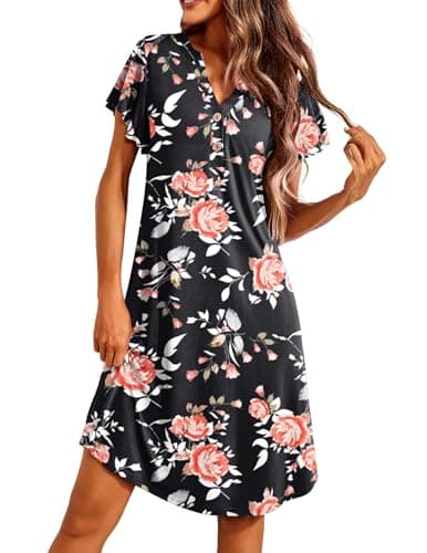 Ekouaer Women's Short Flare Sleeve V-Neck Sleepshirt S-XXL