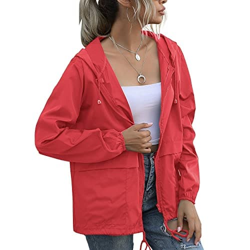 PESION Women's Waterproof Raincoat with Hood and Pocket