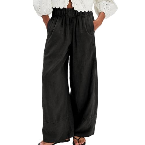 SeeLuNa Women's Cotton Boho Wide Leg Pants with Pockets