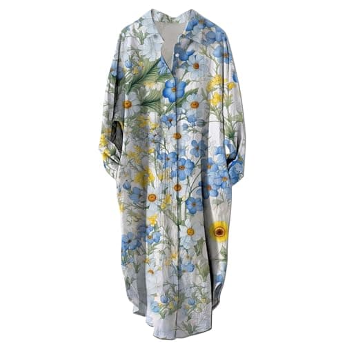 Women's Button Down Long Sleeve House Dress with Pockets - 2024 Fall Collection