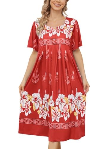 Hawaiian Muumuu House Dress with Pockets for Women