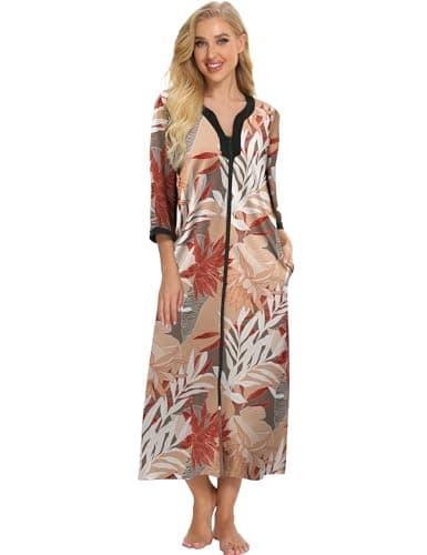 Bloggerlove Women's Cotton Zip-Up House Dresses and Nightgowns